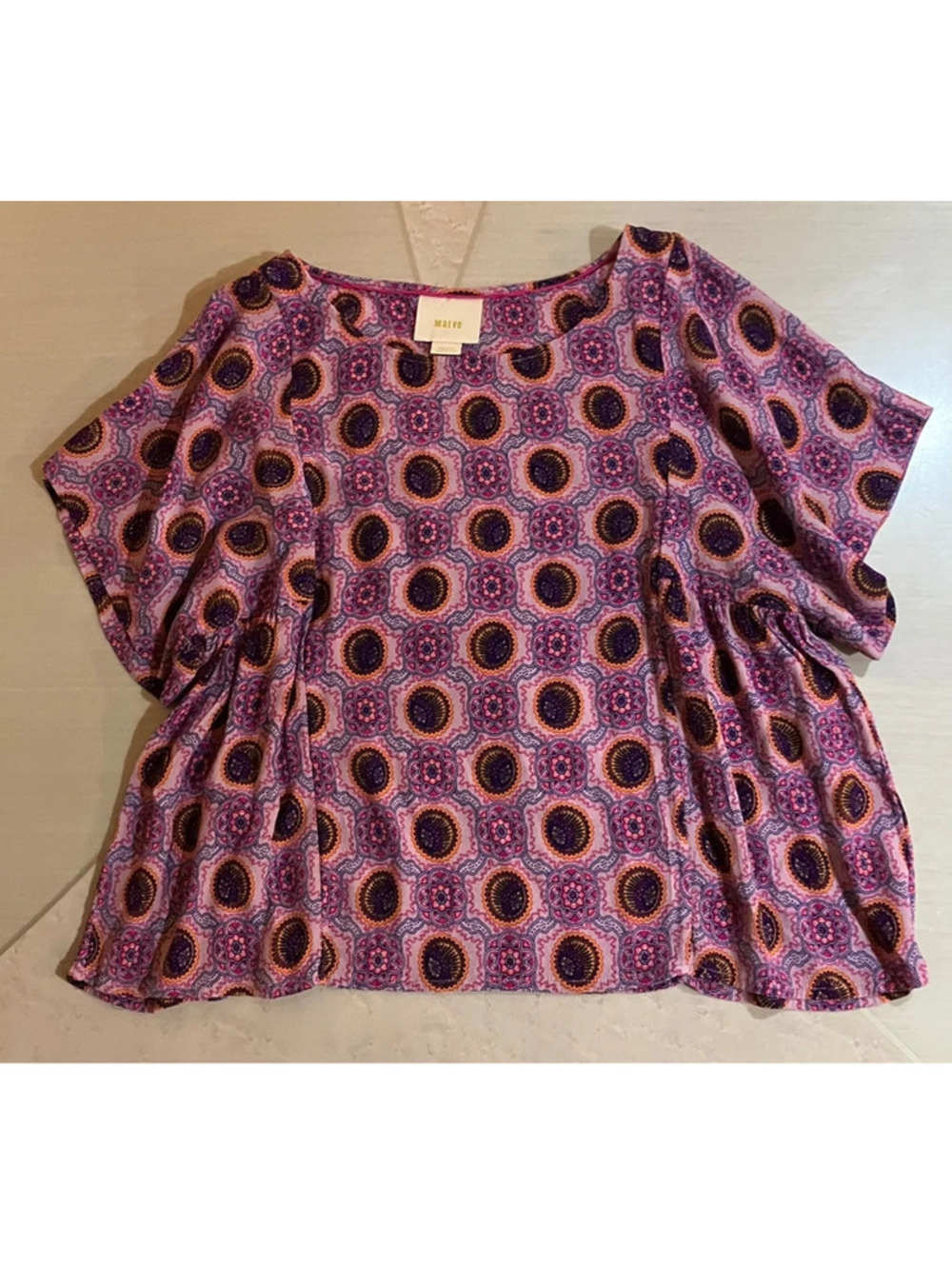 Anthropologie Maeve Milla Print Babydoll Top Floral Boho Oversized Blouse Pink
